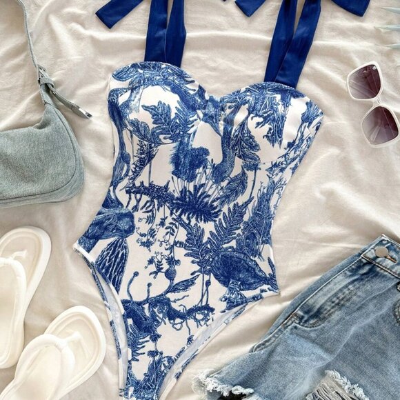 Boho Women's Casual Floral Print one piece swimsuit - Picture 3 of 6